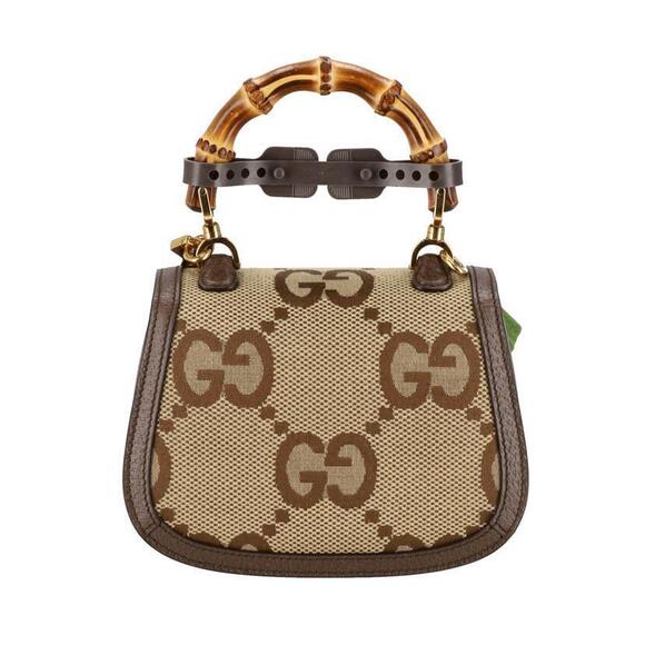 GUCCI Jumbo GG Bamboo Canvas Leather Bag - Picture 2 of 5